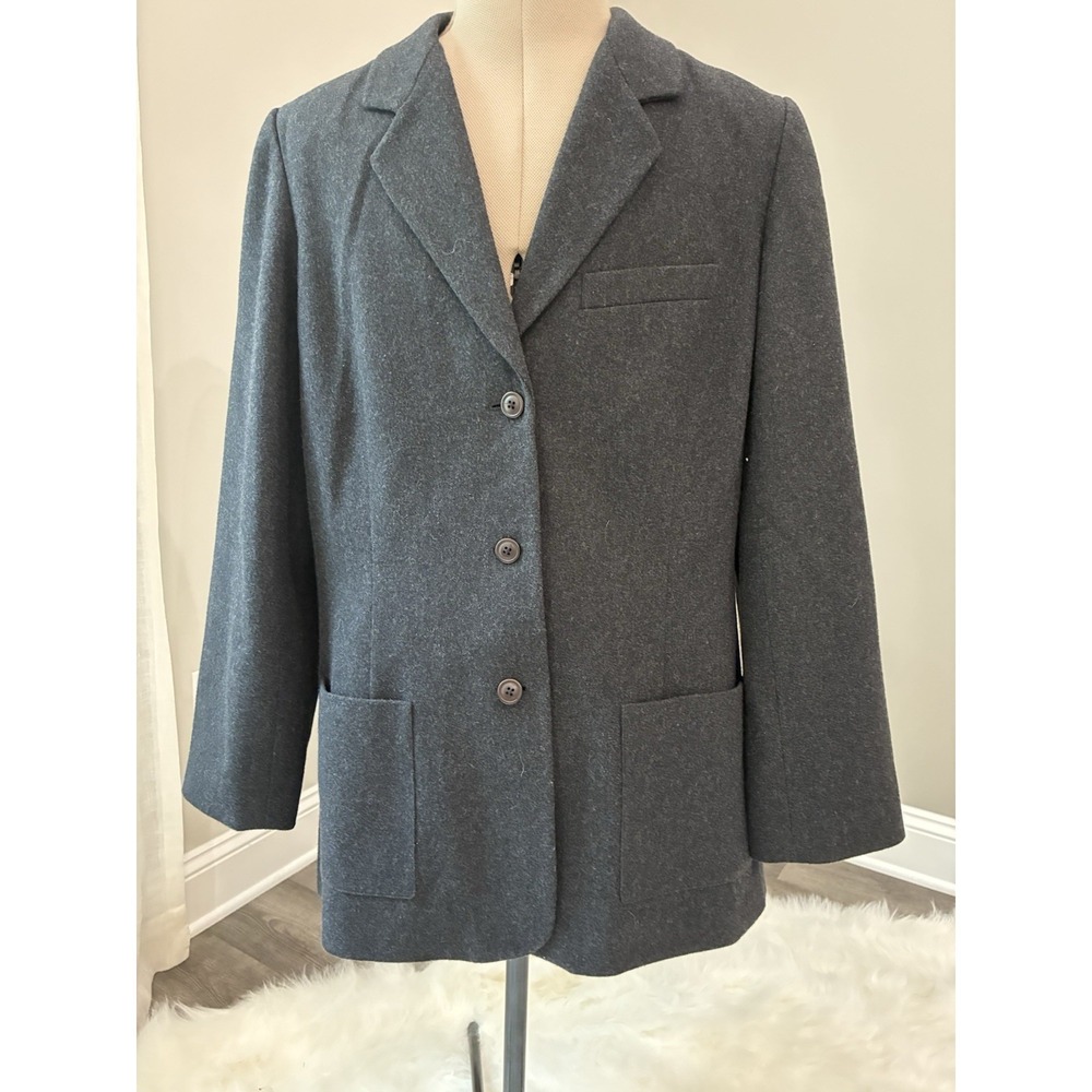 Eddie Bauer Coat Womens Tall XL Charcoal Gray Wool Blazer‎ Dark Academia